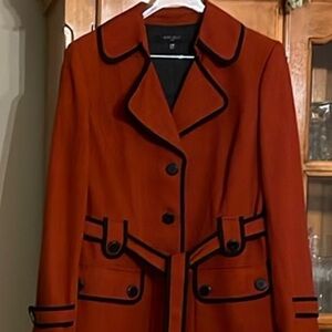 NINE WEST Custom Ladies 14W Rust Jacket W Black Trim Belt button frt pockets NEW
